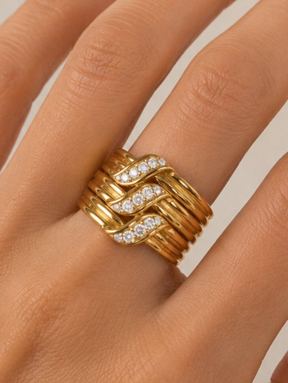 NEW 18k Yellow Gold Diamond Chunky Wide Ring Statement Ring